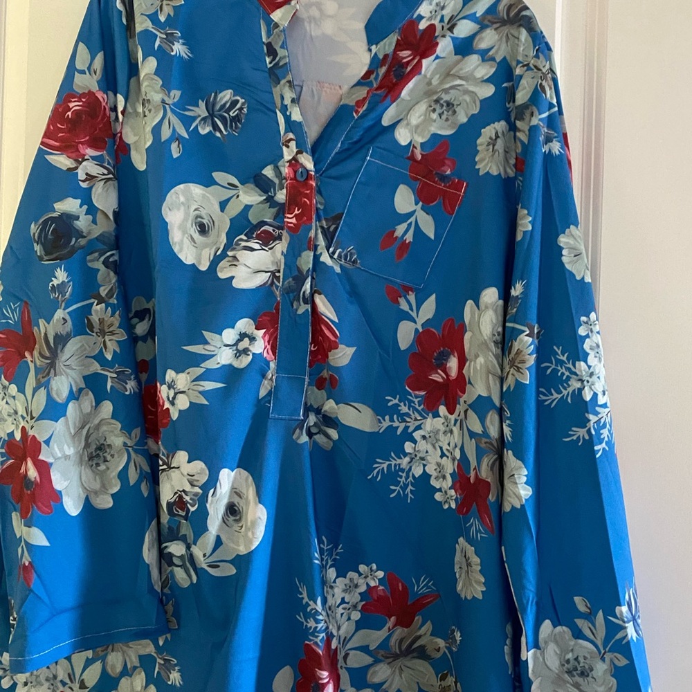 Floral Blue Long Sleeve Top